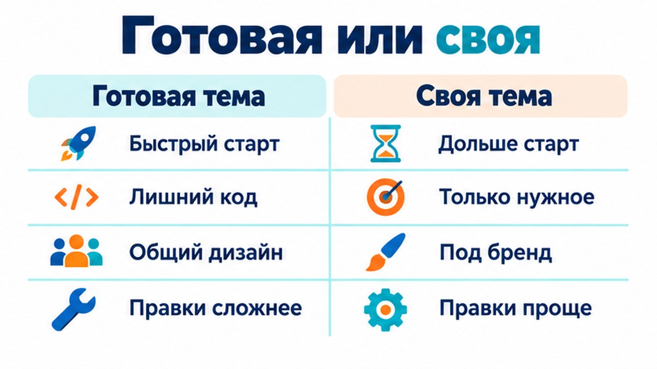 Сравнение готовой и своей темы WordPress: старт, код, дизайн, правки