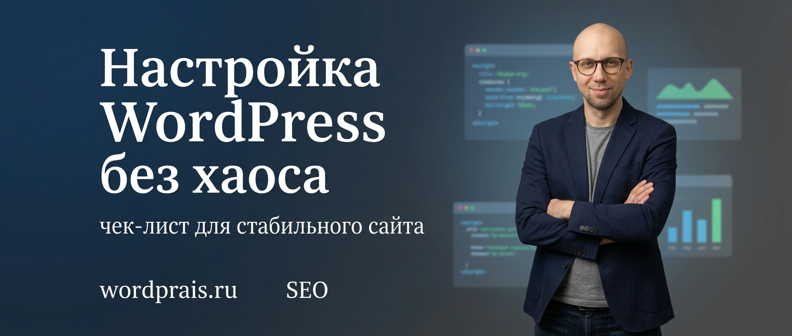 Баннер статьи про настройку WordPress: роли, staging и контроль изменений на wordprais.ru