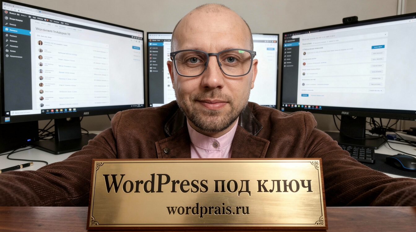 Обложка статьи: эксперт по WordPress в рабочей сцене с мониторами