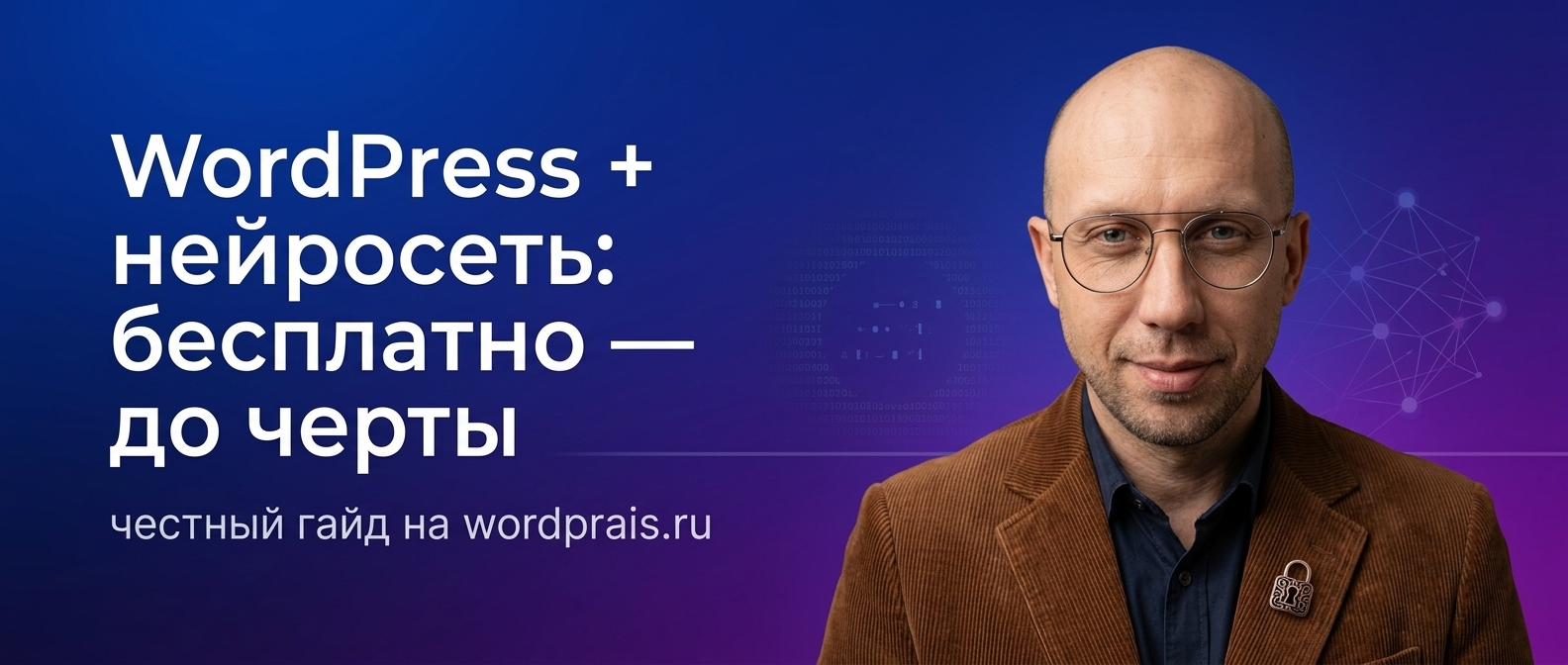 Баннер статьи про бесплатные нейросети для создания сайта на WordPress