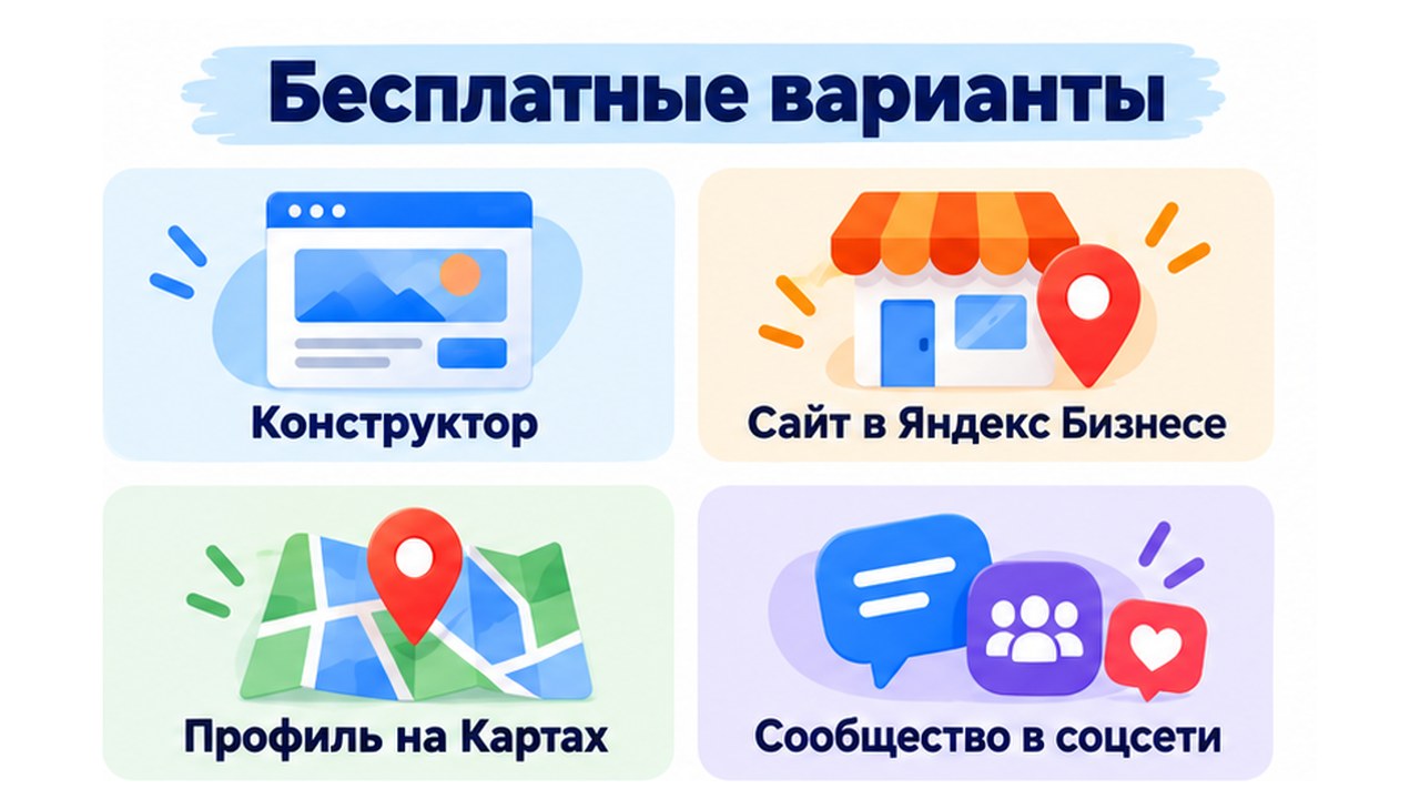Бесплатные варианты сайта для бизнеса: конструктор, Яндекс Бизнес, Карты, соцсети
